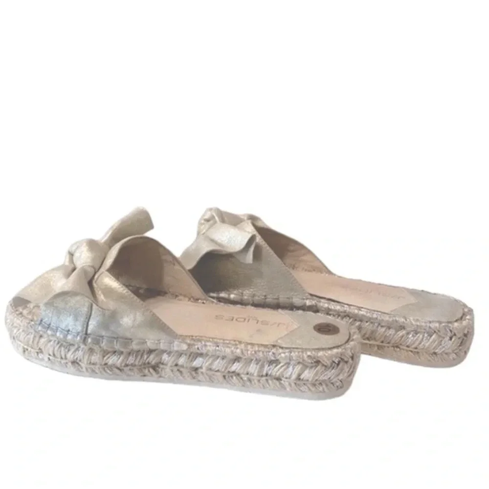 J/Slides Bow Champagne Color Preppy Espadrille Coquette Platform Slides Size 10